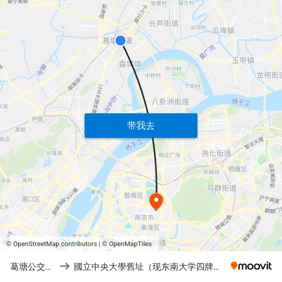 葛塘公交总站 to 國立中央大學舊址（现东南大学四牌楼校区） map