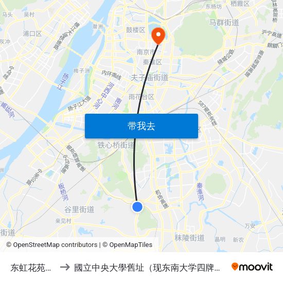 东虹花苑西苑 to 國立中央大學舊址（现东南大学四牌楼校区） map