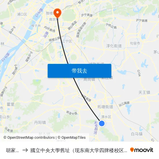 胡家庄 to 國立中央大學舊址（现东南大学四牌楼校区） map