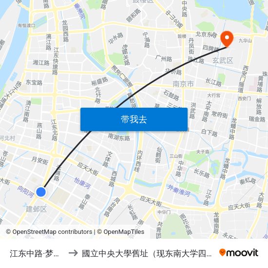 江东中路·梦都大街 to 國立中央大學舊址（现东南大学四牌楼校区） map
