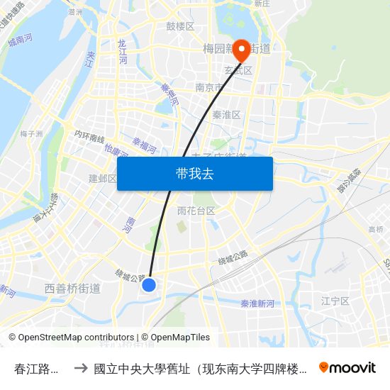 春江路西站 to 國立中央大學舊址（现东南大学四牌楼校区） map