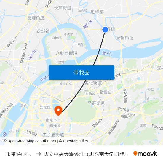 玉带·白玉社区 to 國立中央大學舊址（现东南大学四牌楼校区） map