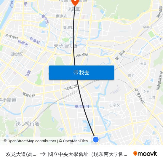 双龙大道(高湖路) to 國立中央大學舊址（现东南大学四牌楼校区） map
