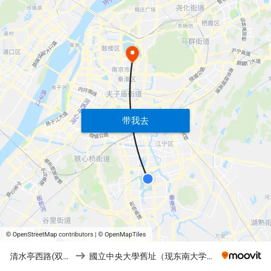 清水亭西路(双龙大道) to 國立中央大學舊址（现东南大学四牌楼校区） map