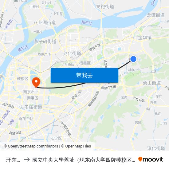 玕东村 to 國立中央大學舊址（现东南大学四牌楼校区） map