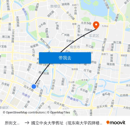 所街文体路 to 國立中央大學舊址（现东南大学四牌楼校区） map