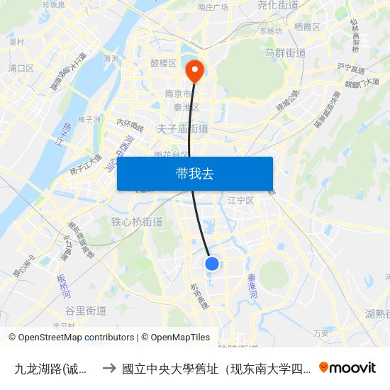 九龙湖路(诚信大道) to 國立中央大學舊址（现东南大学四牌楼校区） map