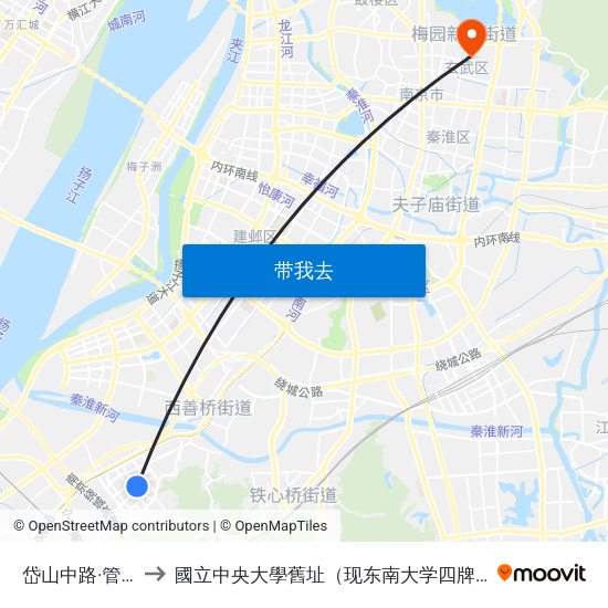 岱山中路·管道路 to 國立中央大學舊址（现东南大学四牌楼校区） map
