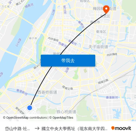 岱山中路·社区中心 to 國立中央大學舊址（现东南大学四牌楼校区） map