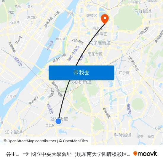 谷里东 to 國立中央大學舊址（现东南大学四牌楼校区） map