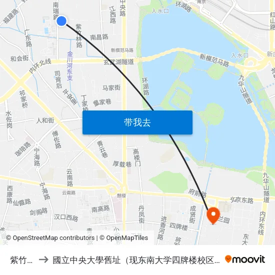 紫竹林 to 國立中央大學舊址（现东南大学四牌楼校区） map