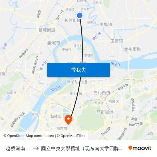 赵桥河南路西 to 國立中央大學舊址（现东南大学四牌楼校区） map