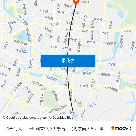 卡子门大街南 to 國立中央大學舊址（现东南大学四牌楼校区） map