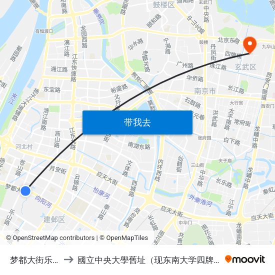 梦都大街乐山路 to 國立中央大學舊址（现东南大学四牌楼校区） map