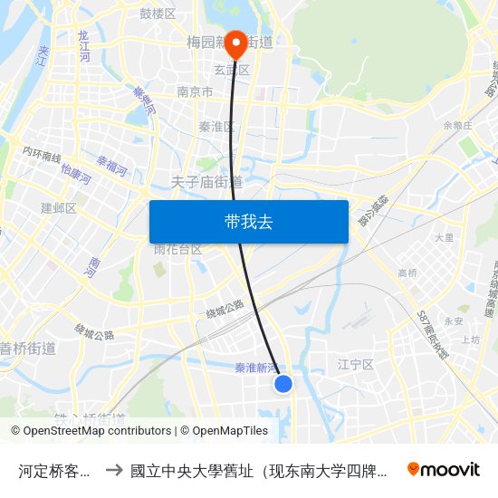 河定桥客运站 to 國立中央大學舊址（现东南大学四牌楼校区） map