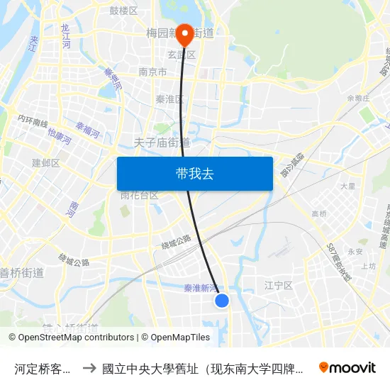 河定桥客运站 to 國立中央大學舊址（现东南大学四牌楼校区） map
