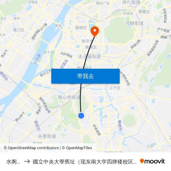 水阁路 to 國立中央大學舊址（现东南大学四牌楼校区） map