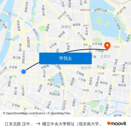 江东北路·汉中门大街 to 國立中央大學舊址（现东南大学四牌楼校区） map