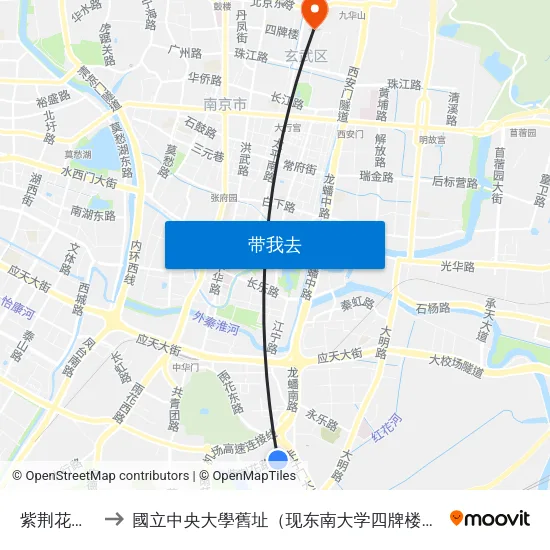 紫荆花路东 to 國立中央大學舊址（现东南大学四牌楼校区） map