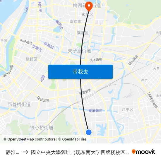静淮街 to 國立中央大學舊址（现东南大学四牌楼校区） map