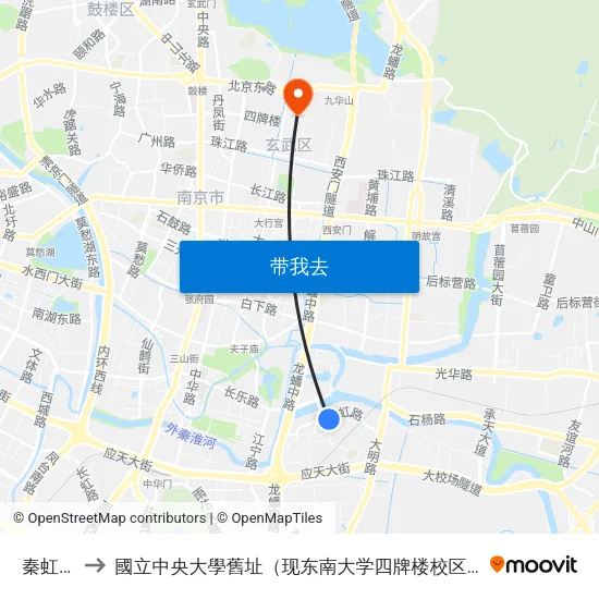 秦虹西 to 國立中央大學舊址（现东南大学四牌楼校区） map