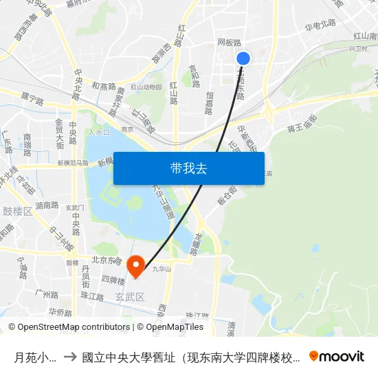 月苑小区 to 國立中央大學舊址（现东南大学四牌楼校区） map