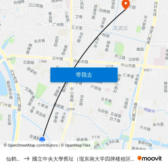 仙鹤桥 to 國立中央大學舊址（现东南大学四牌楼校区） map