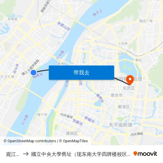 观江台 to 國立中央大學舊址（现东南大学四牌楼校区） map