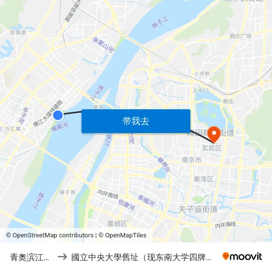 青奥滨江公园 to 國立中央大學舊址（现东南大学四牌楼校区） map