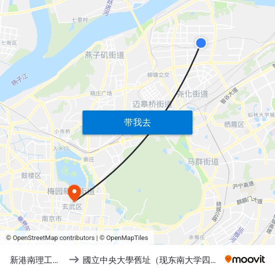 新港南理工科技园 to 國立中央大學舊址（现东南大学四牌楼校区） map
