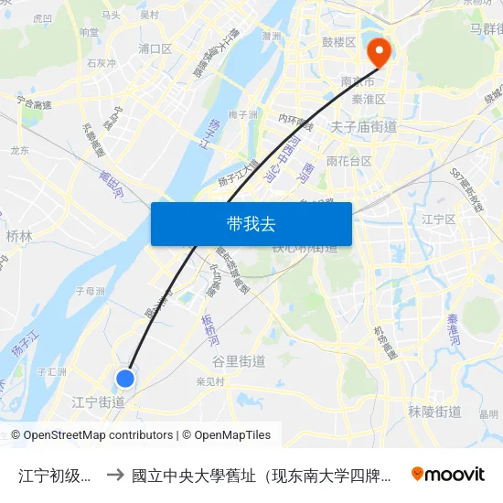 江宁初级中学 to 國立中央大學舊址（现东南大学四牌楼校区） map