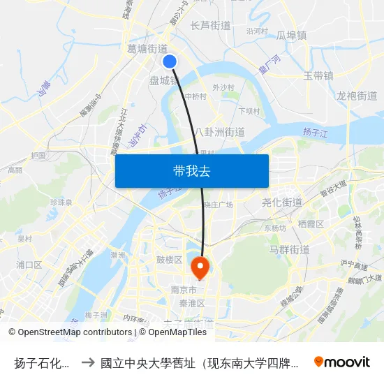 扬子石化公司 to 國立中央大學舊址（现东南大学四牌楼校区） map