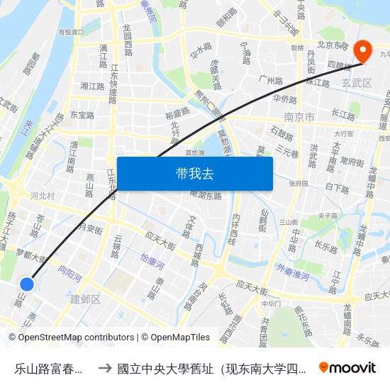 乐山路富春江西街 to 國立中央大學舊址（现东南大学四牌楼校区） map