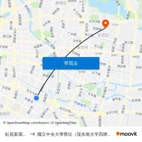 虹苑新寓东门 to 國立中央大學舊址（现东南大学四牌楼校区） map