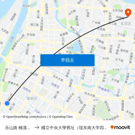 乐山路·楠溪江西街 to 國立中央大學舊址（现东南大学四牌楼校区） map