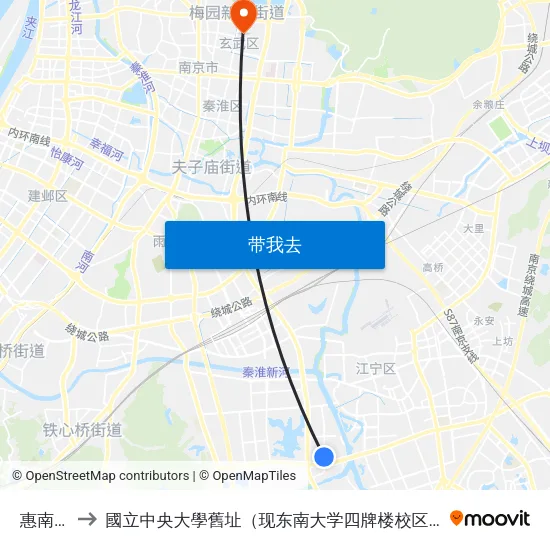 惠南巷 to 國立中央大學舊址（现东南大学四牌楼校区） map