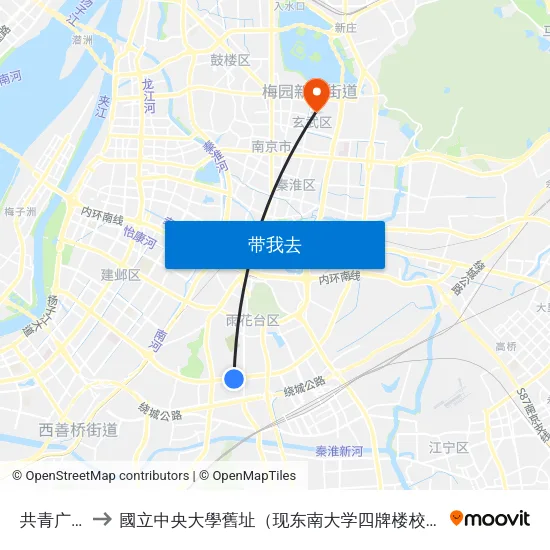 共青广场 to 國立中央大學舊址（现东南大学四牌楼校区） map