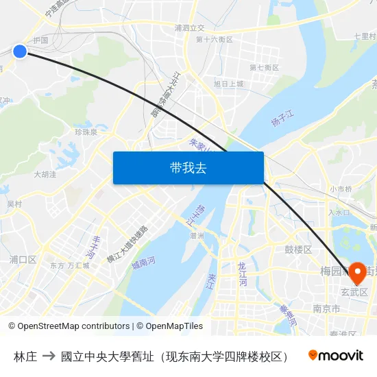 林庄 to 國立中央大學舊址（现东南大学四牌楼校区） map
