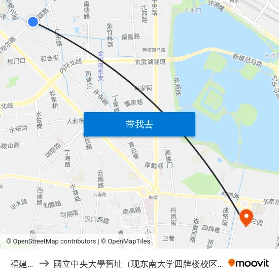福建路 to 國立中央大學舊址（现东南大学四牌楼校区） map