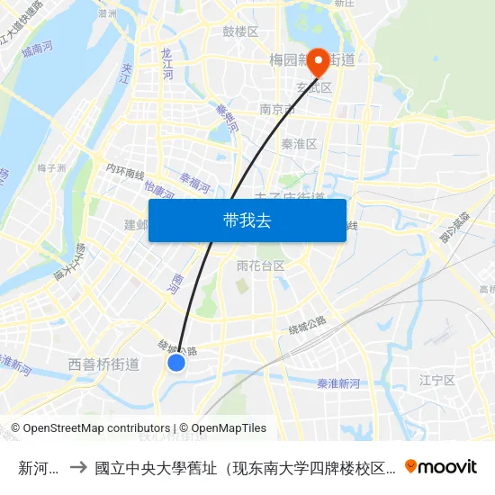 新河苑 to 國立中央大學舊址（现东南大学四牌楼校区） map