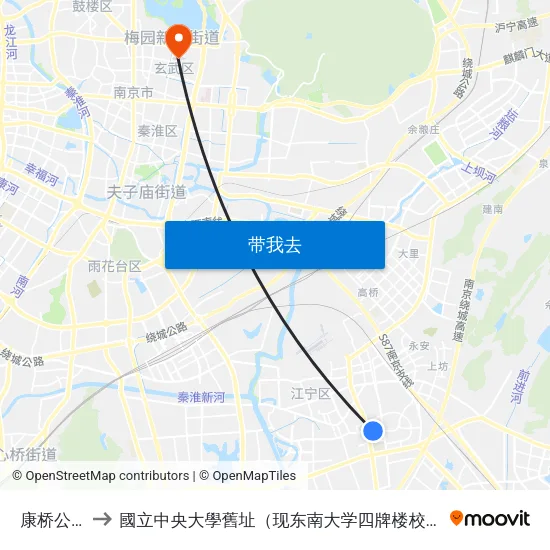 康桥公寓 to 國立中央大學舊址（现东南大学四牌楼校区） map