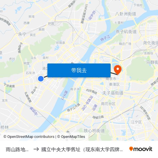 雨山路地铁站 to 國立中央大學舊址（现东南大学四牌楼校区） map