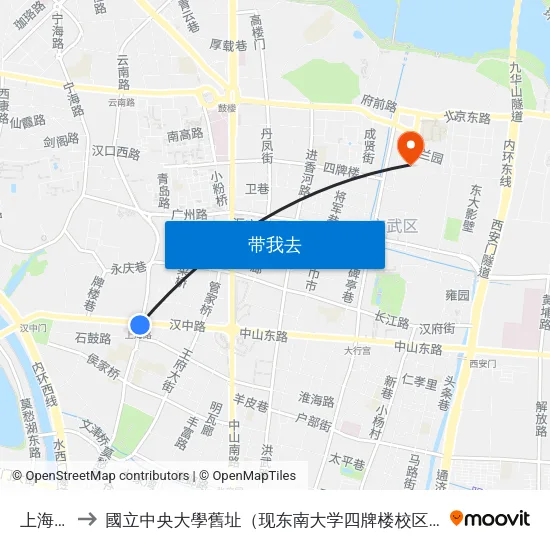 上海路 to 國立中央大學舊址（现东南大学四牌楼校区） map