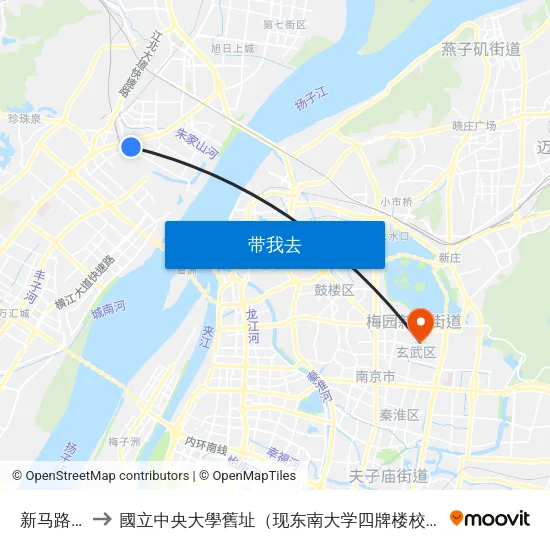 新马路北 to 國立中央大學舊址（现东南大学四牌楼校区） map