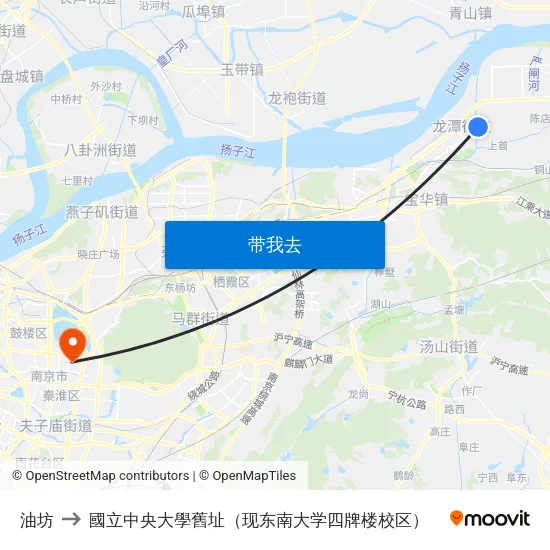 油坊 to 國立中央大學舊址（现东南大学四牌楼校区） map