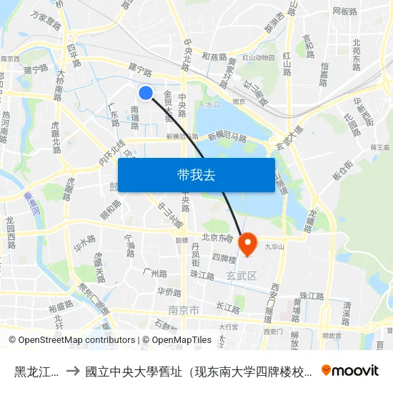 黑龙江路 to 國立中央大學舊址（现东南大学四牌楼校区） map