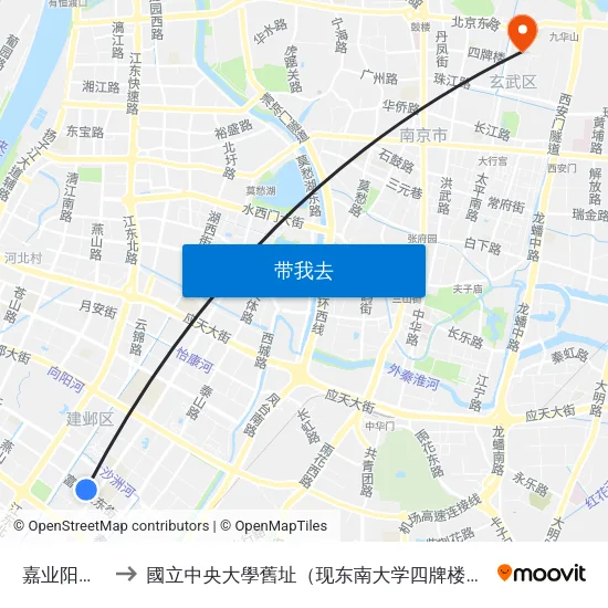 嘉业阳光城 to 國立中央大學舊址（现东南大学四牌楼校区） map