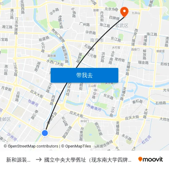 新和源装饰城 to 國立中央大學舊址（现东南大学四牌楼校区） map