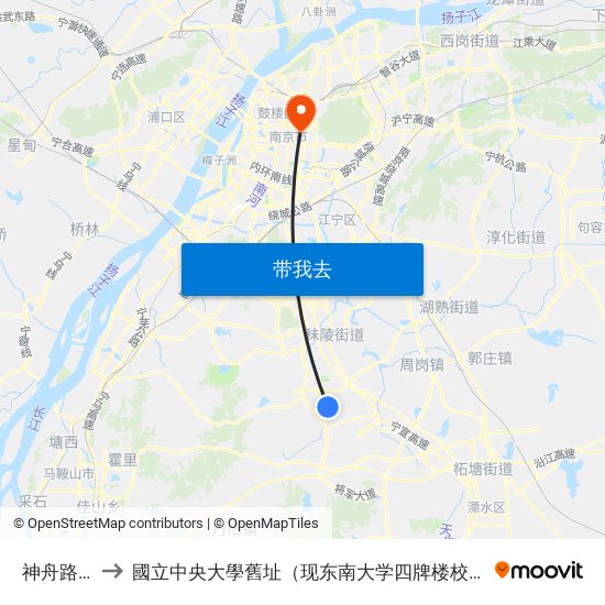 神舟路西 to 國立中央大學舊址（现东南大学四牌楼校区） map