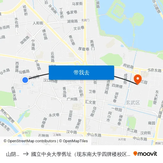山阴路 to 國立中央大學舊址（现东南大学四牌楼校区） map